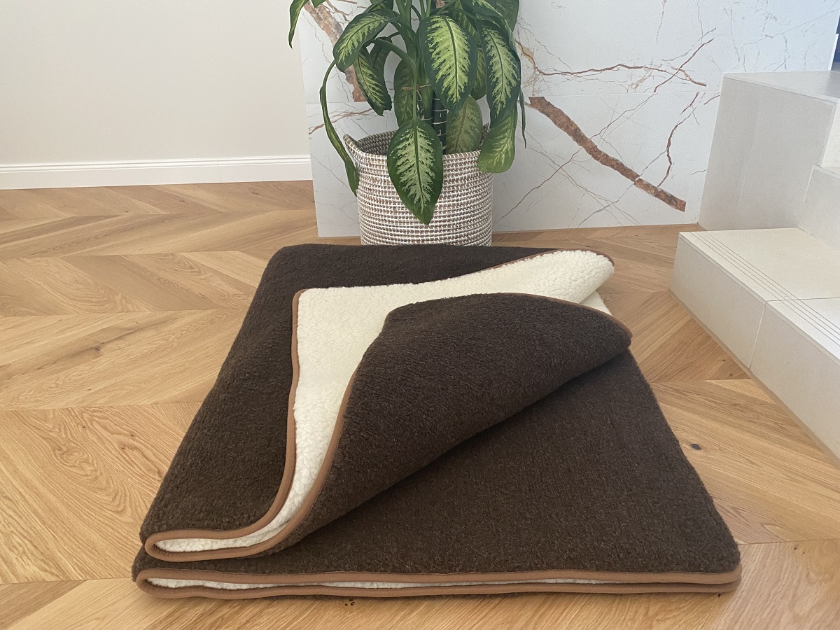 KOŁDRA WEŁNIANA MERYNOS SYBERIA DZIKI BRĄZ + MERYNOS TUMBLER 160X200