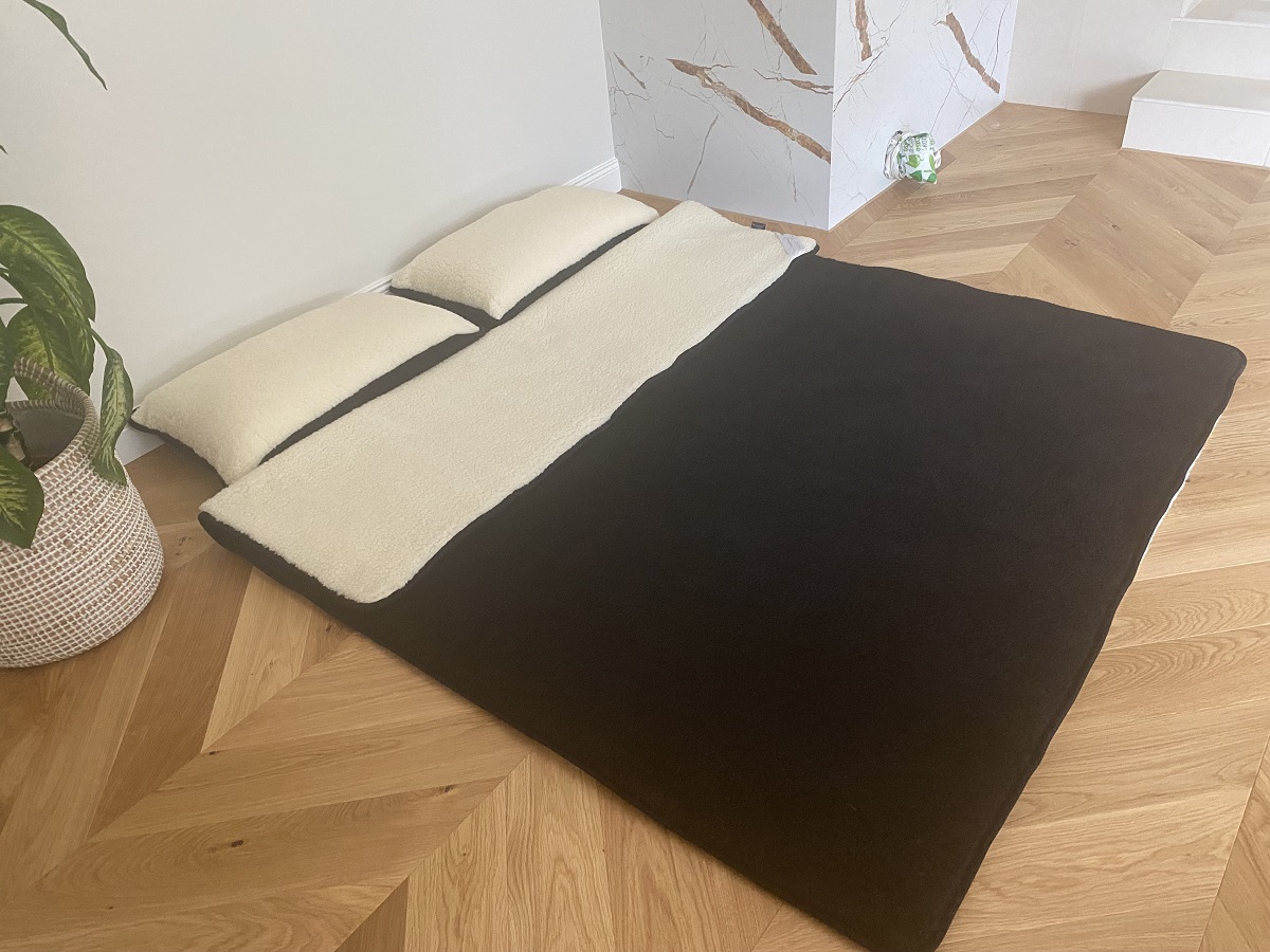 POŚCIEL WEŁNIANA MERYNOS TUMBLER CZARNY + TUMBLER 160X200 + MATERAC
