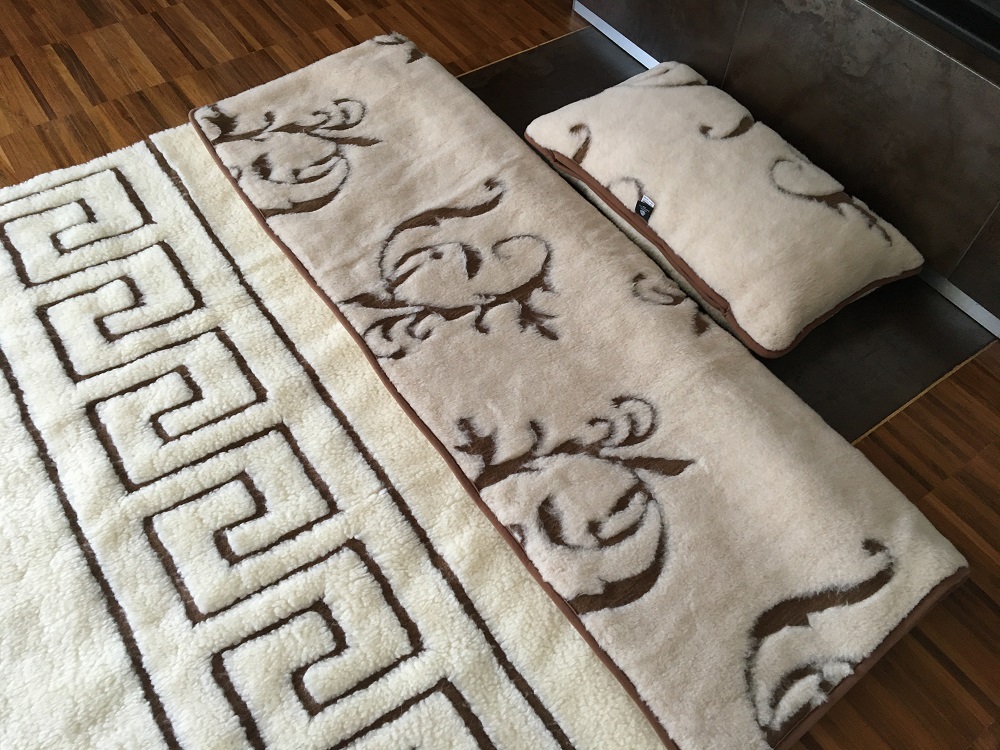 POŚCIEL WEŁNIANA CAMEL BOHO + MERYNOS TUMBLER GREKA 140x200 + MATERAC