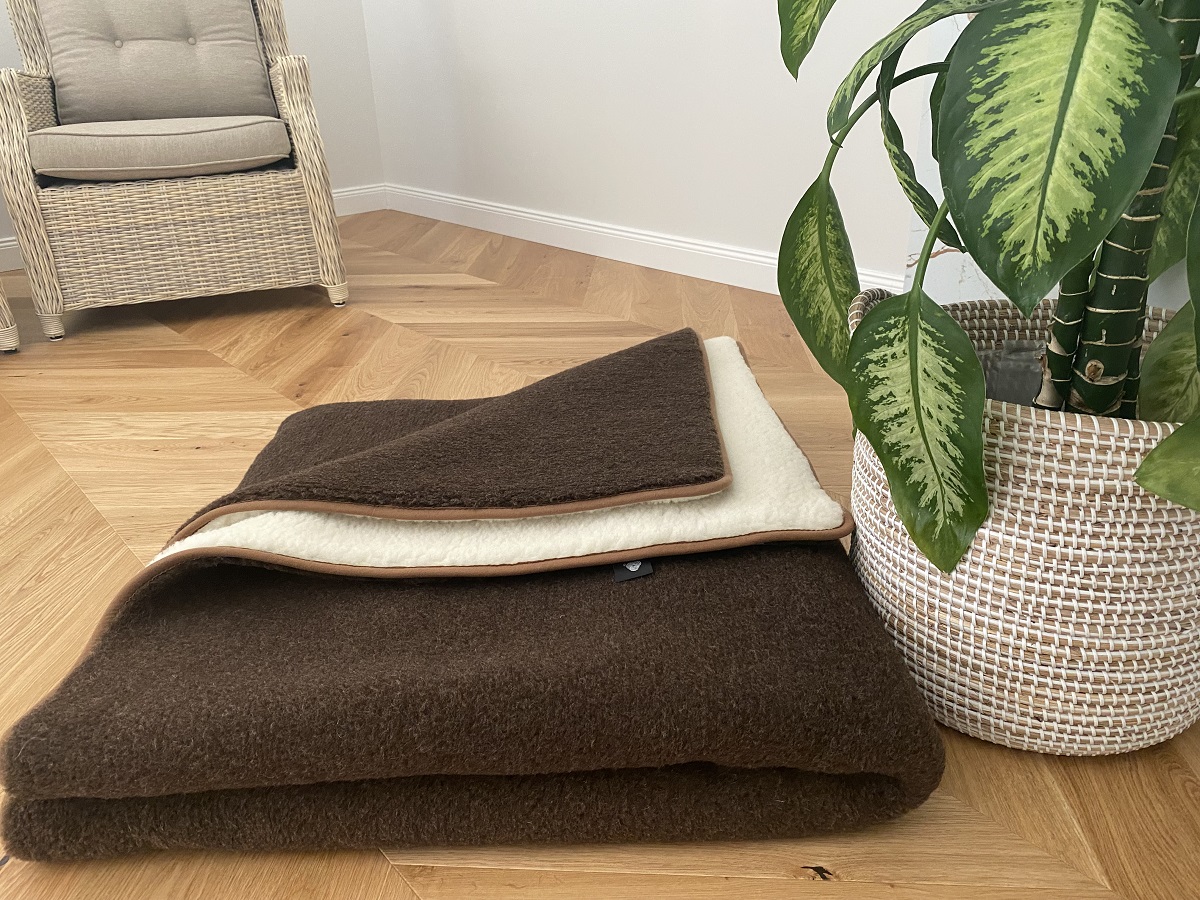 KOŁDRA WEŁNIANA MERYNOS SYBERIA DZIKI BRĄZ + MERYNOS TUMBLER 160X200