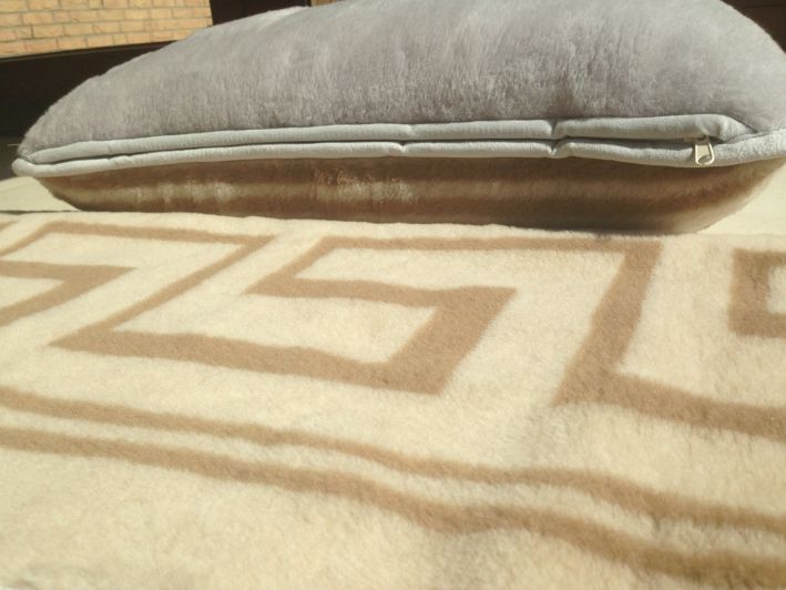 POŚCIEL Z WEŁNY ALPAKI SILVER + CAMEL CAPPUCINO GREKA 140X200