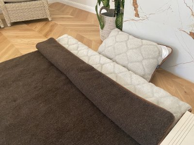 POŚCIEL Z WEŁNY MERYNOS SYBERIA DZIKI BRĄZ + ALPAKA JASNA CARO 140X200 + MATERAC