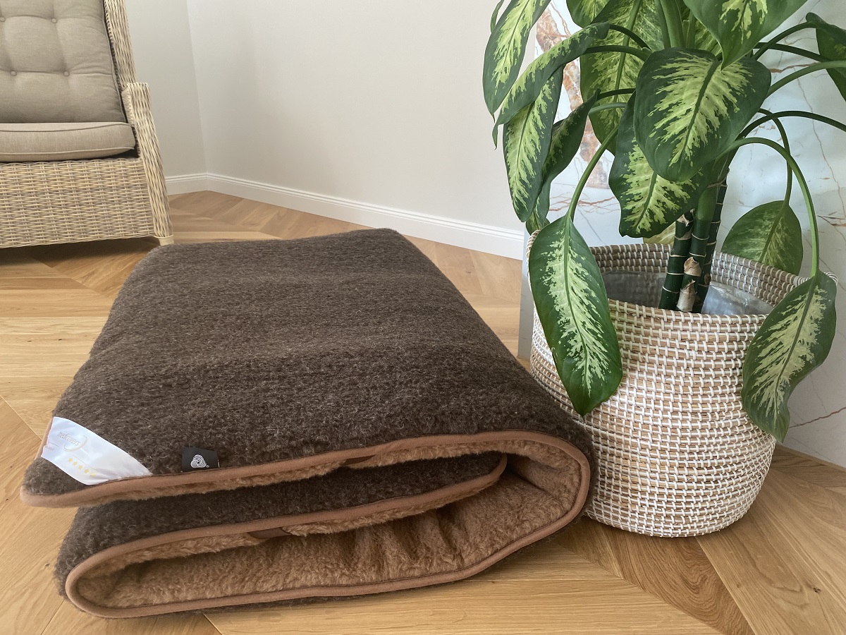 MATERAC WEŁNIANY MERYNOS DZIKI BRĄZ SYBERIA + CAMEL CIEMNY 180x200