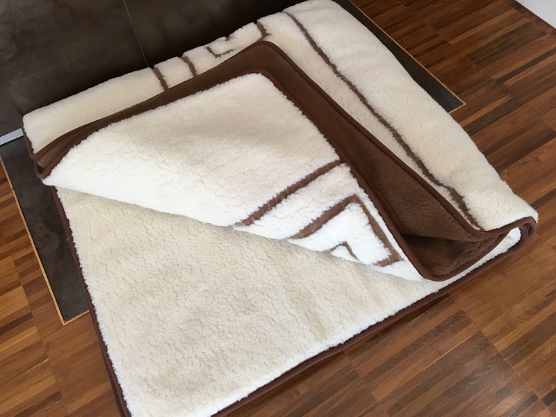KOŁDRA Z WEŁNY MERYNOS GREKA + CAMEL CIEMNY 160x200