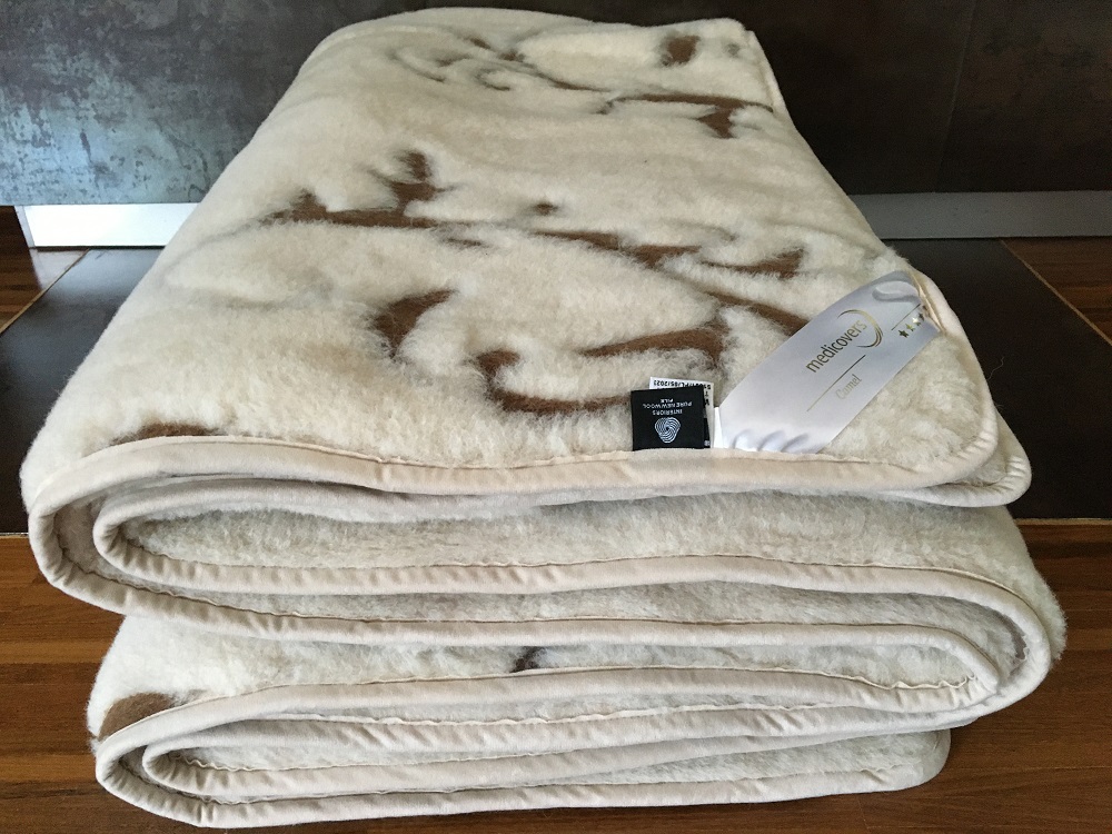 KOŁDRA WEŁNIANA 140X200 CAMEL JASNY BOHO