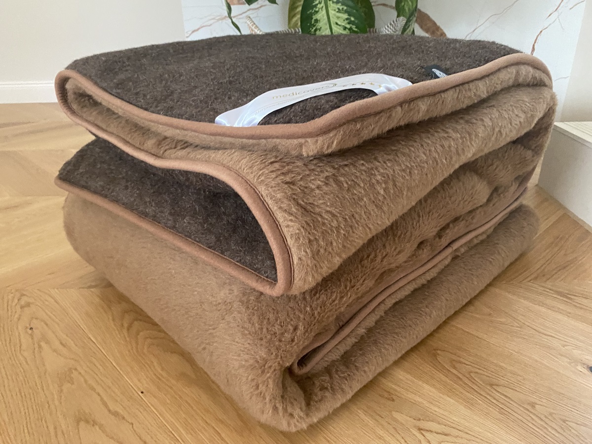 KOŁDRA WEŁNIANA MERYNOS SYBERIA DZIKI BRĄZ + CAMEL CIEMNY 200X200