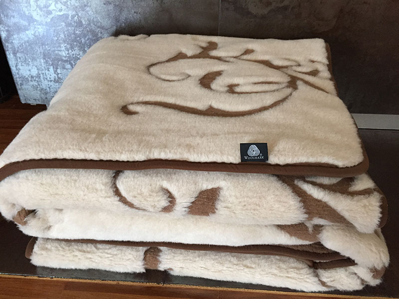 KOŁDRA WEŁNIANA 180X200 CAMEL CIEMNY + CAMEL JASNY SZLACHECKI