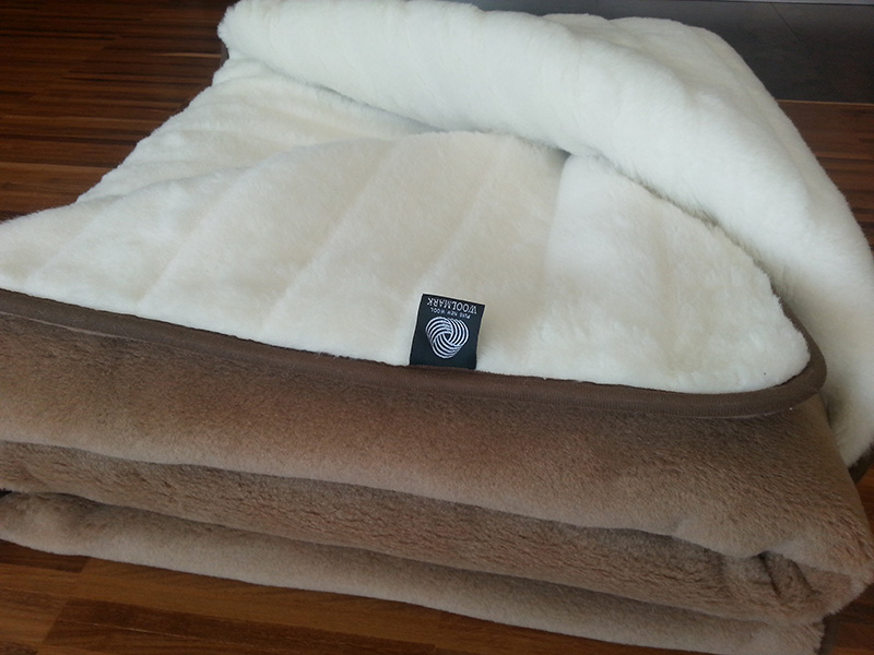 KOŁDRA WEŁNIANA CAMEL CIEMNY + KASZMIR LUX PASY 160X200