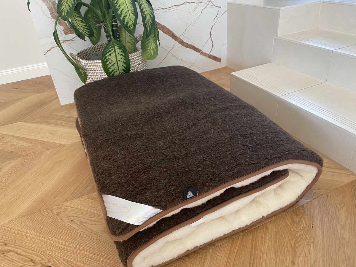 MATERAC WEŁNIANY MERYNOS DZIKI BRĄZ SYBERIA + KASZMIR CARO 180x200
