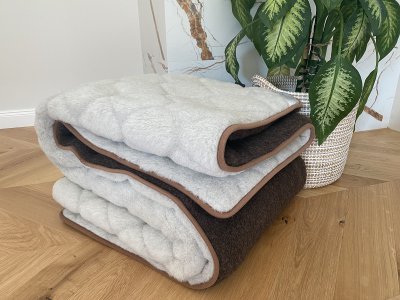 KOŁDRA WEŁNIANA MERYNOS SYBERIA DZIKI BRĄZ + ALPAKA JASNA CARO 240X200