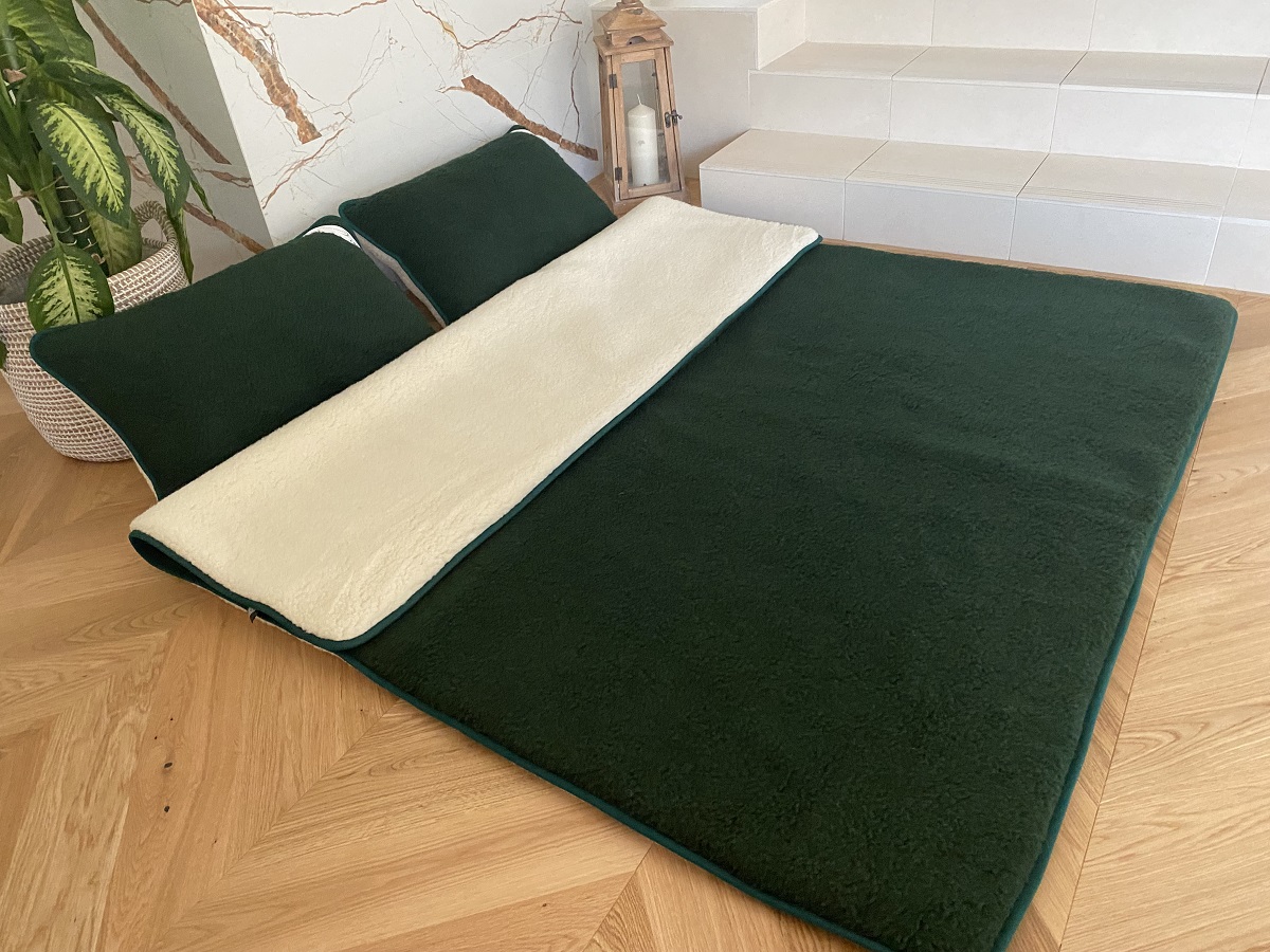 POŚCIEL WEŁNIANA MERYNOS TUMBLER MOCNA ZIELEŃ + TUMBLER 160X200