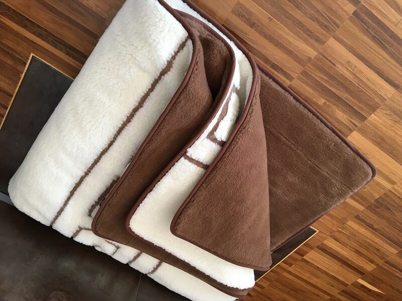 KOŁDRA Z WEŁNY MERYNOS GREKA + CAMEL CIEMNY 160x200