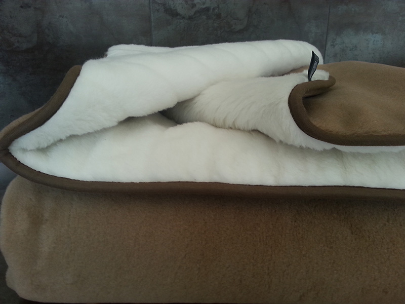 KOŁDRA WEŁNIANA CAMEL CIEMNY + KASZMIR LUX PASY 160X200
