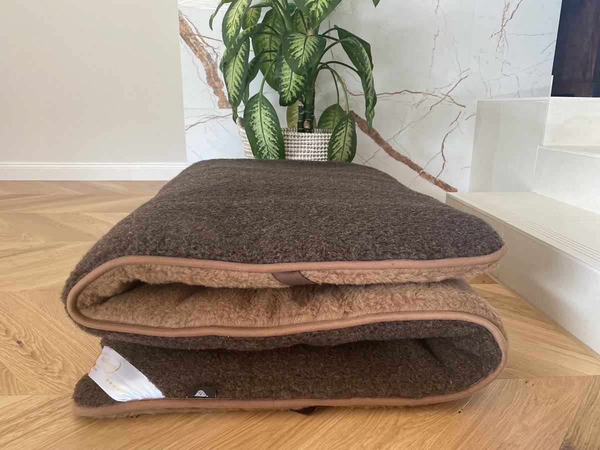 MATERAC WEŁNIANY MERYNOS DZIKI BRĄZ SYBERIA + CAMEL CIEMNY 180x200
