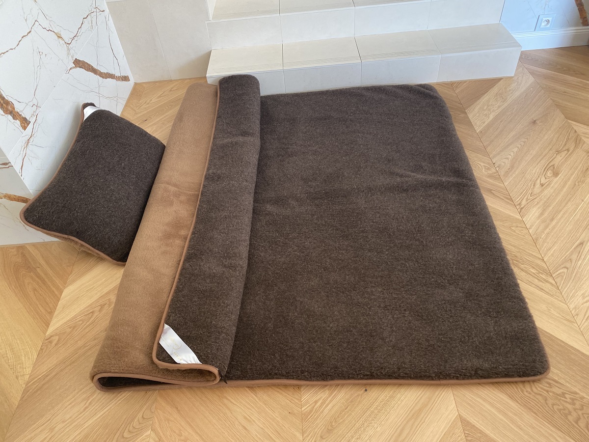 POŚCIEL Z WEŁNY MERYNOS SYBERIA DZIKI BRĄZ + CAMEL CIEMNY 140X200 + MATERAC