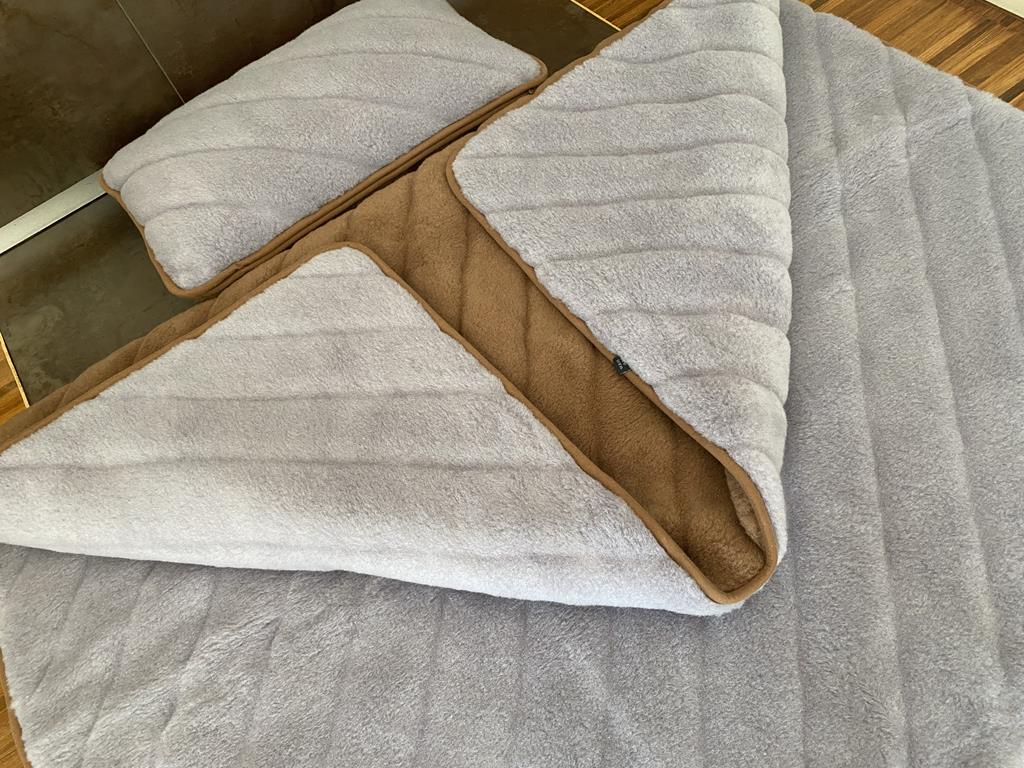 POŚCIEL Z WEŁNY ALPAKI SILVER PASY + CAMEL CIEMNY PASY 140X200 + PODKŁAD