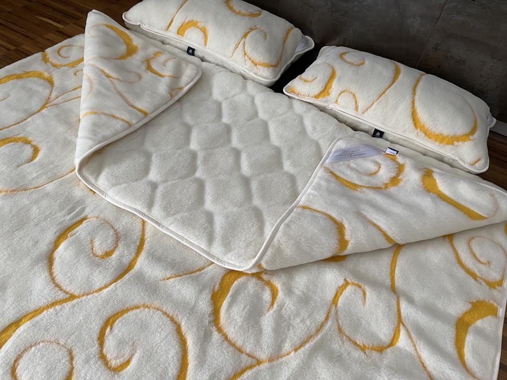 POŚCIEL WEŁNIANA KASZMIR GOLD + KASZMIR CARO 160x200 + PODKŁAD