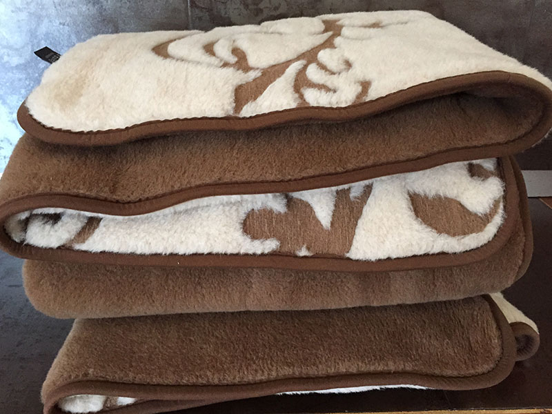 KOŁDRA WEŁNIANA 180X200 CAMEL CIEMNY + CAMEL JASNY SZLACHECKI