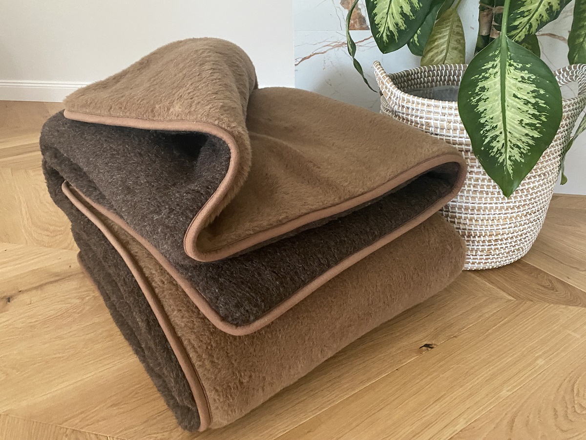 KOŁDRA WEŁNIANA MERYNOS SYBERIA DZIKI BRĄZ + CAMEL CIEMNY 200X200