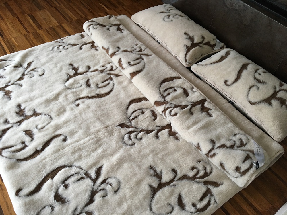 POŚCIEL WEŁNIANA CAMEL JASNY BOHO 160x200 + MATERAC