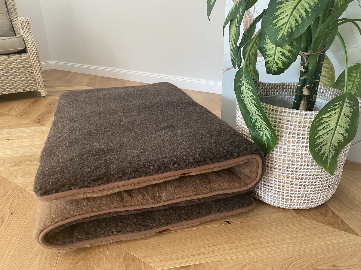 MATERAC WEŁNIANY MERYNOS DZIKI BRĄZ SYBERIA + CAMEL CIEMNY 180x200