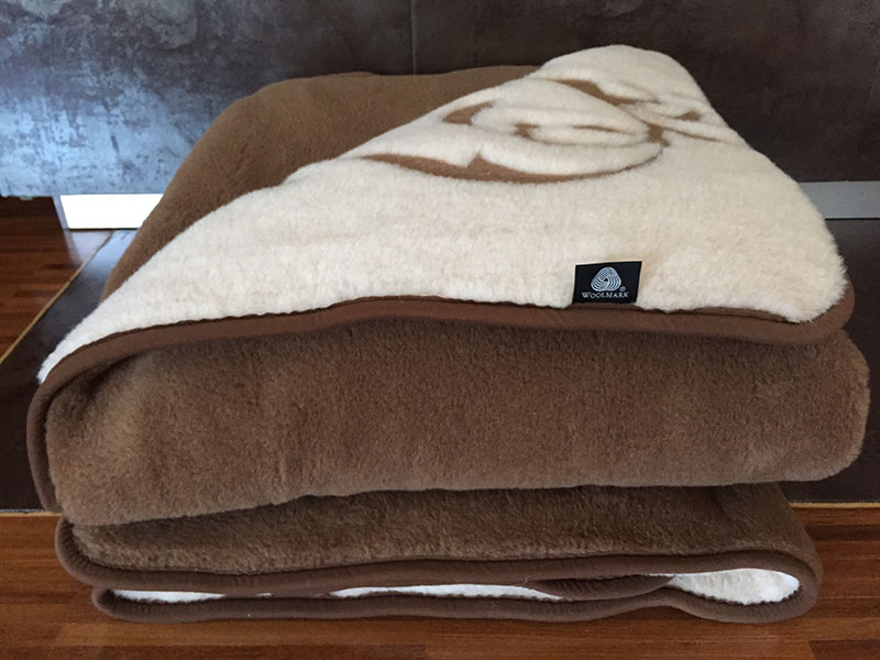 KOŁDRA WEŁNIANA 180X200 CAMEL CIEMNY + CAMEL JASNY SZLACHECKI