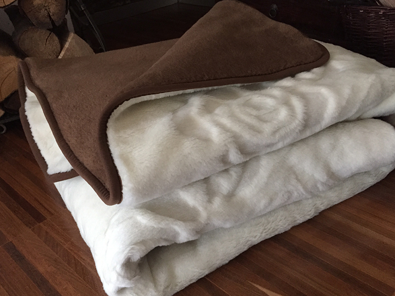 KOŁDRA WEŁNIANA CAMEL CIEMNY + KASZMIR RÓŻA 160X200