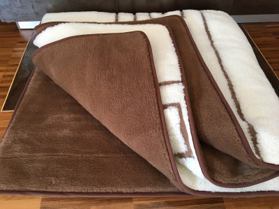 KOŁDRA Z WEŁNY MERYNOS GREKA + CAMEL CIEMNY 160x200