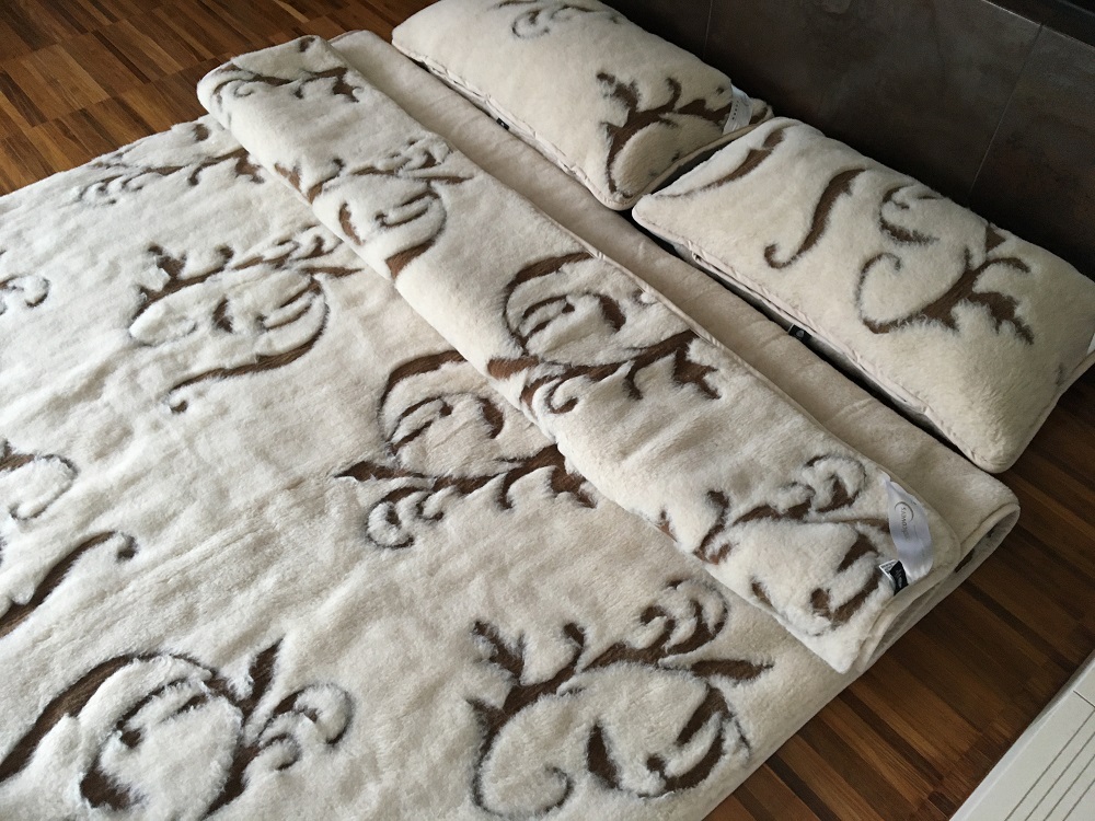 POŚCIEL WEŁNIANA CAMEL JASNY BOHO 160x200 + MATERAC
