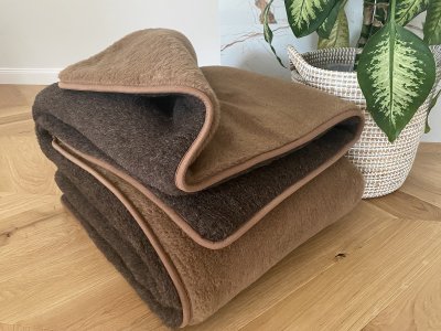 KOŁDRA WEŁNIANA MERYNOS SYBERIA DZIKI BRĄZ + CAMEL CIEMNY 140X200