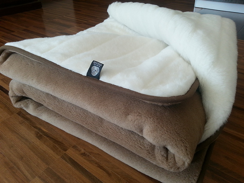 KOŁDRA WEŁNIANA CAMEL CIEMNY + KASZMIR LUX PASY 160X200