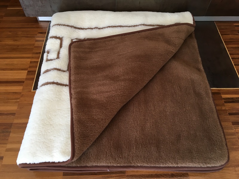 KOŁDRA Z WEŁNY MERYNOS GREKA + CAMEL CIEMNY 160x200
