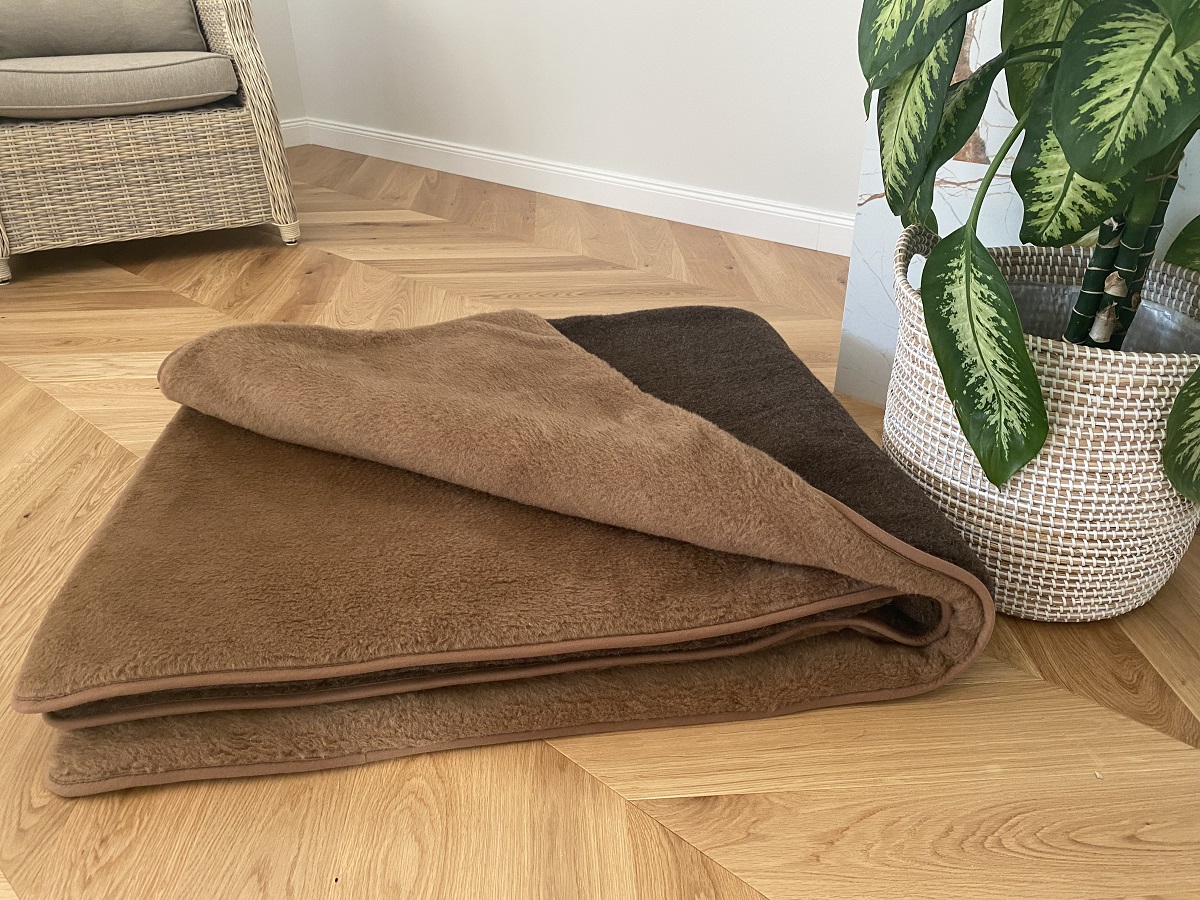 KOŁDRA WEŁNIANA MERYNOS SYBERIA DZIKI BRĄZ + CAMEL CIEMNY 200X200