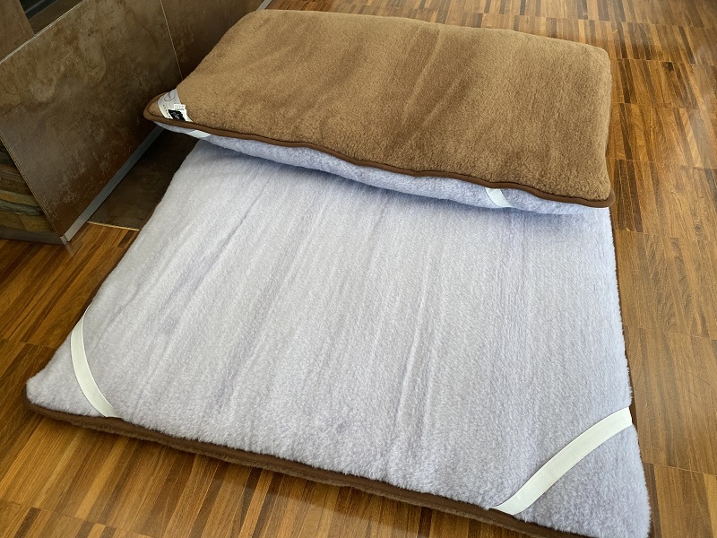 MATERAC WEŁNIANY ALPAKA SILVER + CAMEL CIEMNY 120X200