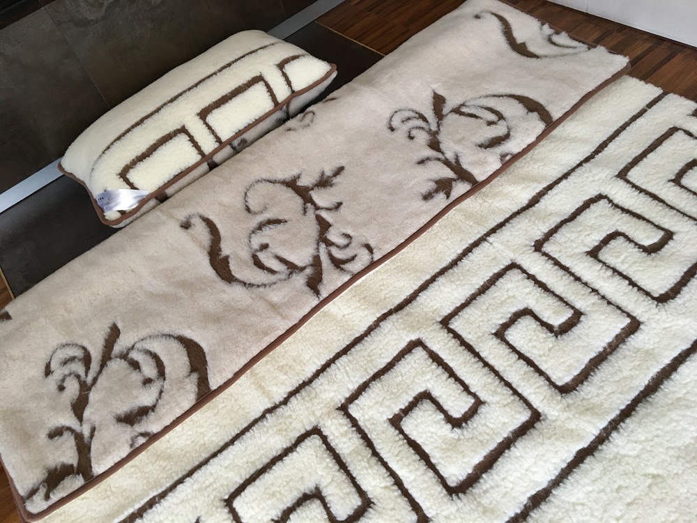 POŚCIEL WEŁNIANA CAMEL BOHO + MERYNOS TUMBLER GREKA 140x200 + MATERAC