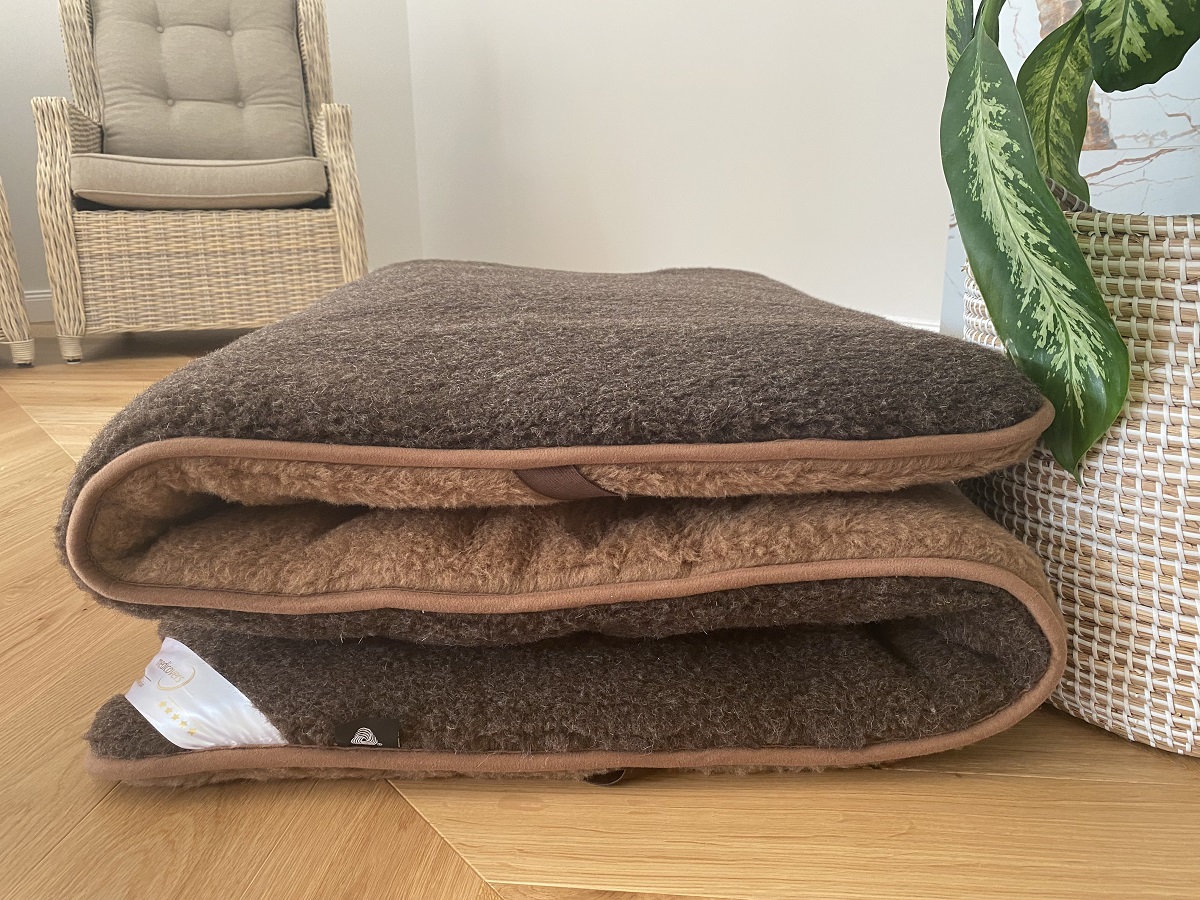 MATERAC WEŁNIANY MERYNOS DZIKI BRĄZ SYBERIA + CAMEL CIEMNY 180x200