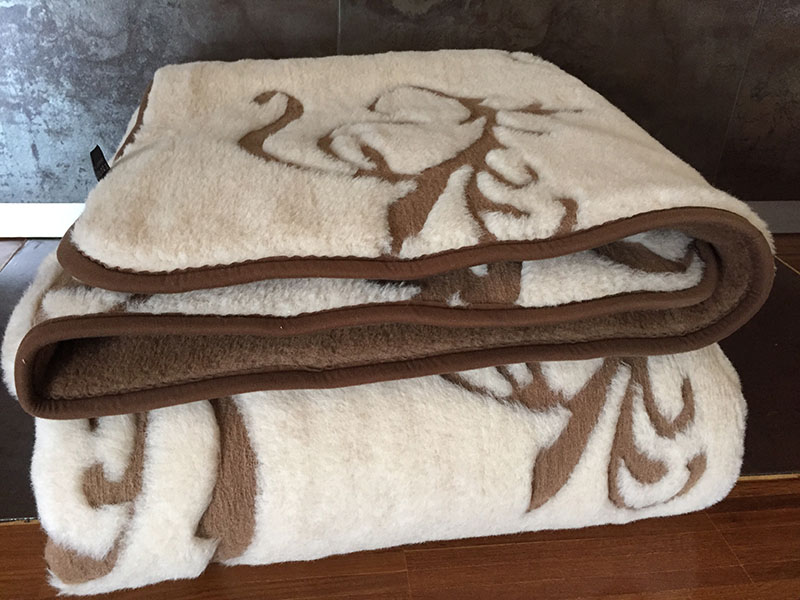KOŁDRA WEŁNIANA 180X200 CAMEL CIEMNY + CAMEL JASNY SZLACHECKI