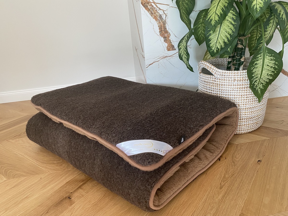 MATERAC WEŁNIANY MERYNOS DZIKI BRĄZ SYBERIA + CAMEL CIEMNY 180x200