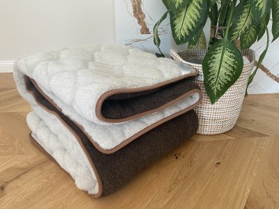 KOŁDRA WEŁNIANA MERYNOS SYBERIA DZIKI BRĄZ + ALPAKA JASNA CARO 140X200
