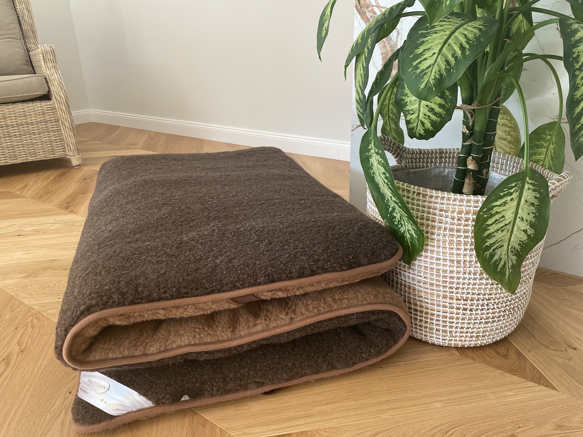 MATERAC WEŁNIANY MERYNOS DZIKI BRĄZ SYBERIA + CAMEL CIEMNY 180x200