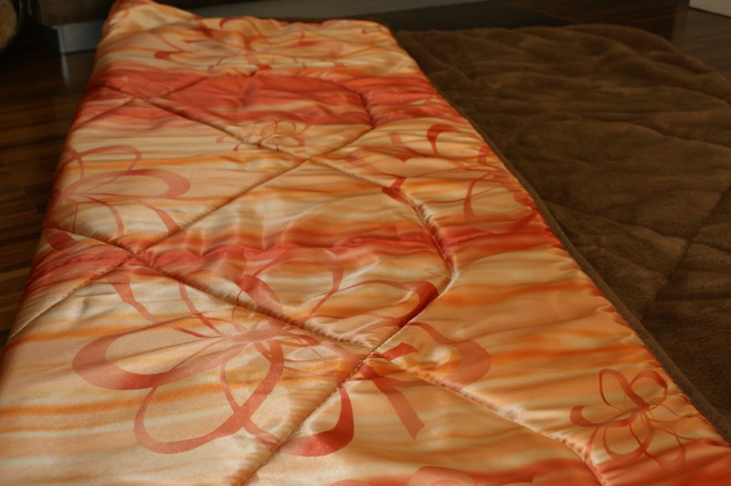 KOŁDRA WEŁNIANA CAMEL CIEMNY + SATYNA ORANGE 180X200