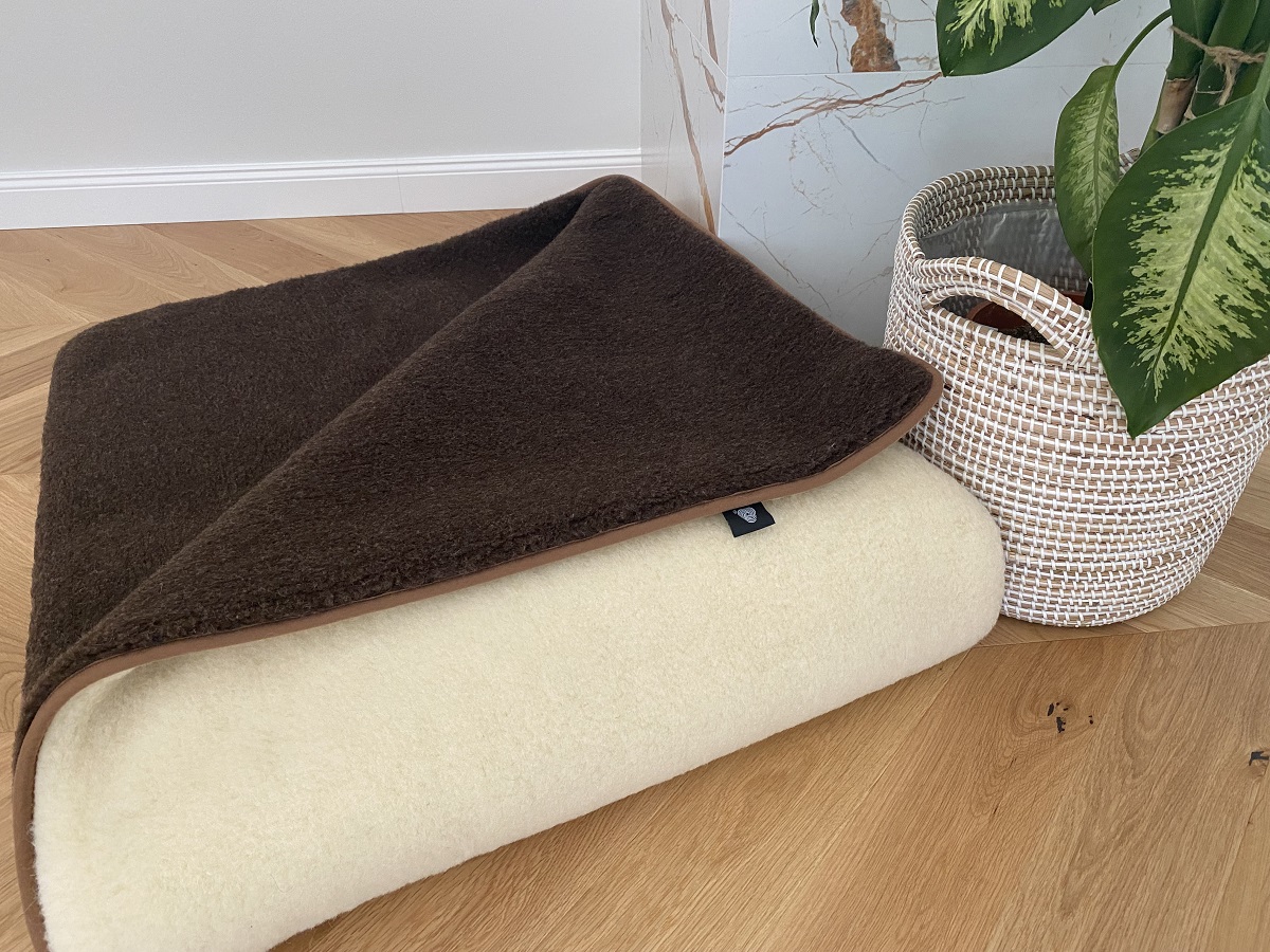 KOŁDRA WEŁNIANA MERYNOS DZIKI BRĄZ + NATURAL SYBERIA 140X200