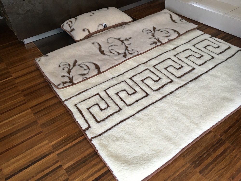 POŚCIEL WEŁNIANA CAMEL BOHO + MERYNOS TUMBLER GREKA 140x200 + MATERAC