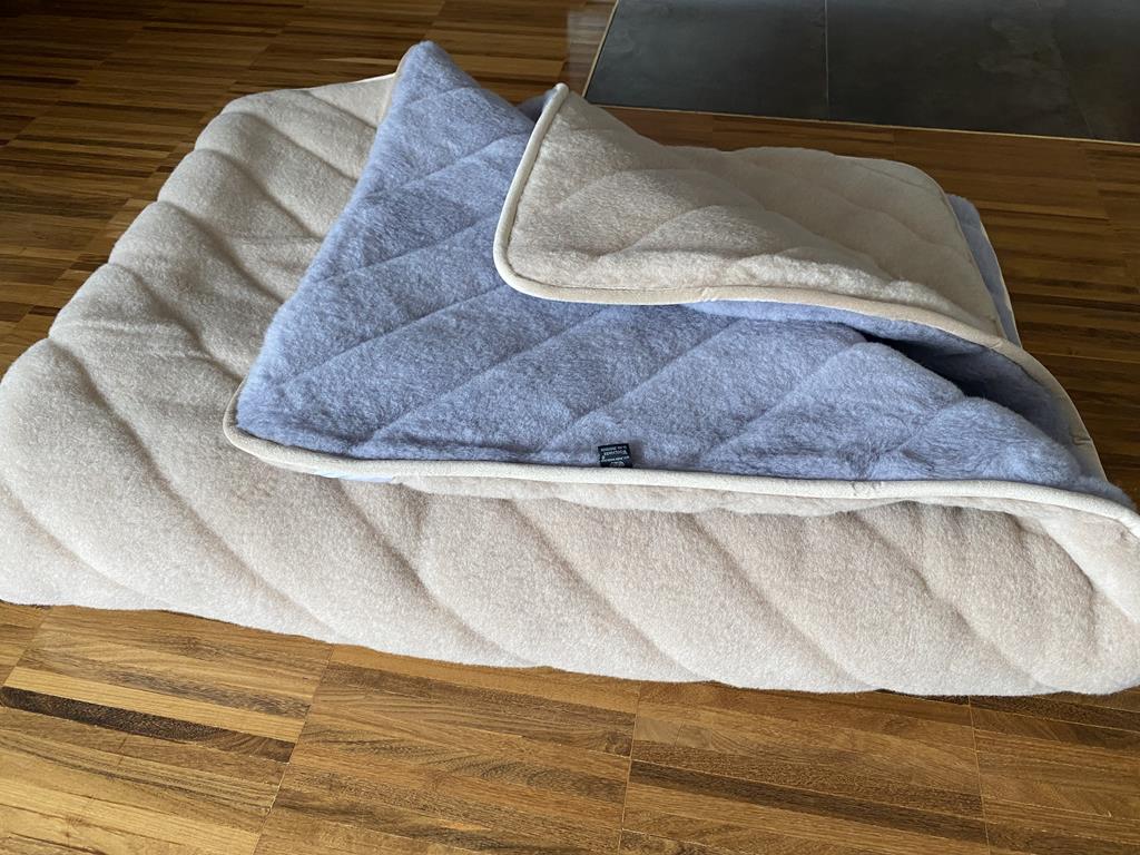 KOŁDRA Z WEŁNY ALPAKI ALPINA PASY + CAMEL JASNY PASY 160x200