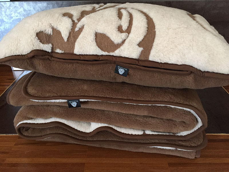 KOŁDRA WEŁNIANA 180X200 CAMEL CIEMNY + CAMEL JASNY SZLACHECKI