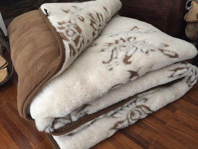 KOŁDRA WEŁNIANA 180X200 CAMEL CIEMNY + CAMEL JASNY ARUBA