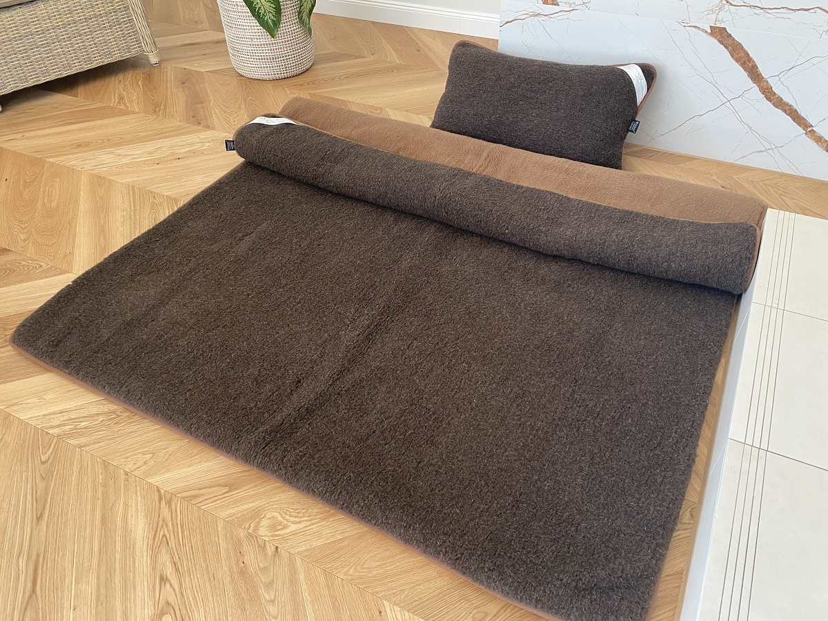 POŚCIEL Z WEŁNY MERYNOS SYBERIA DZIKI BRĄZ + CAMEL CIEMNY 140X200 + MATERAC