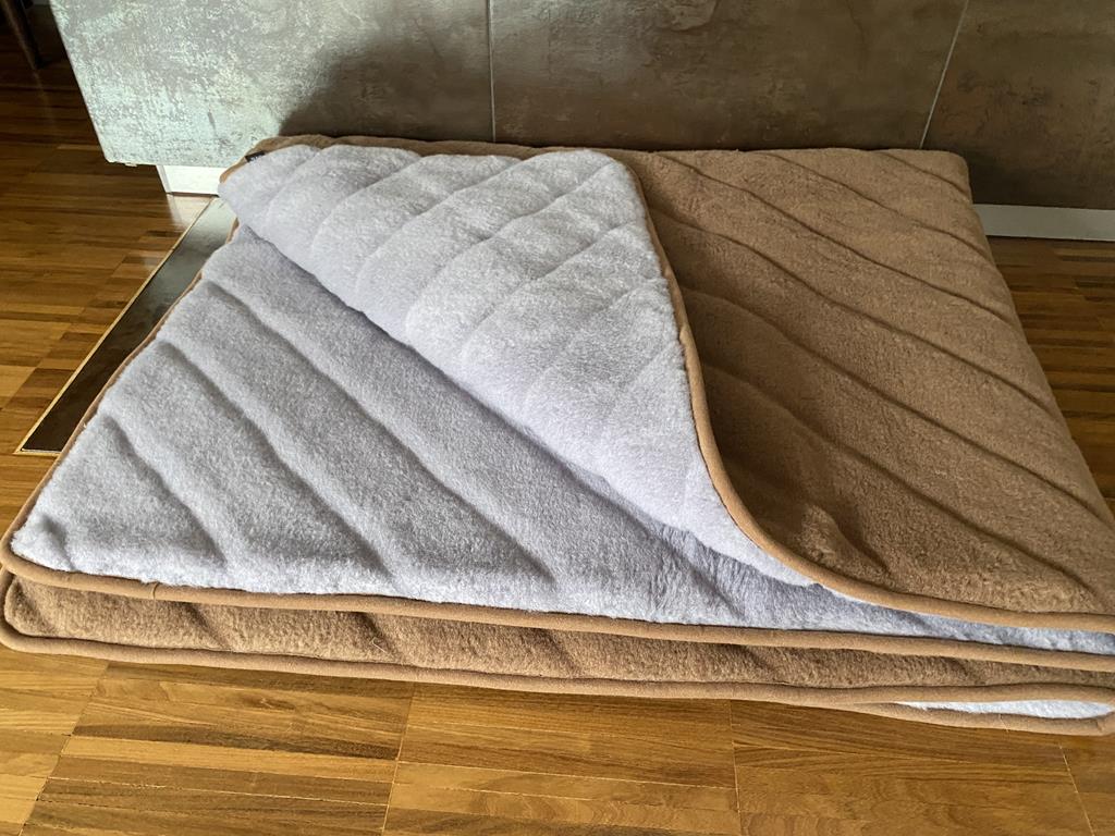 KOŁDRA Z WEŁNY ALPAKI SILVER PASY + CAMEL CIEMNY PASY 180x200