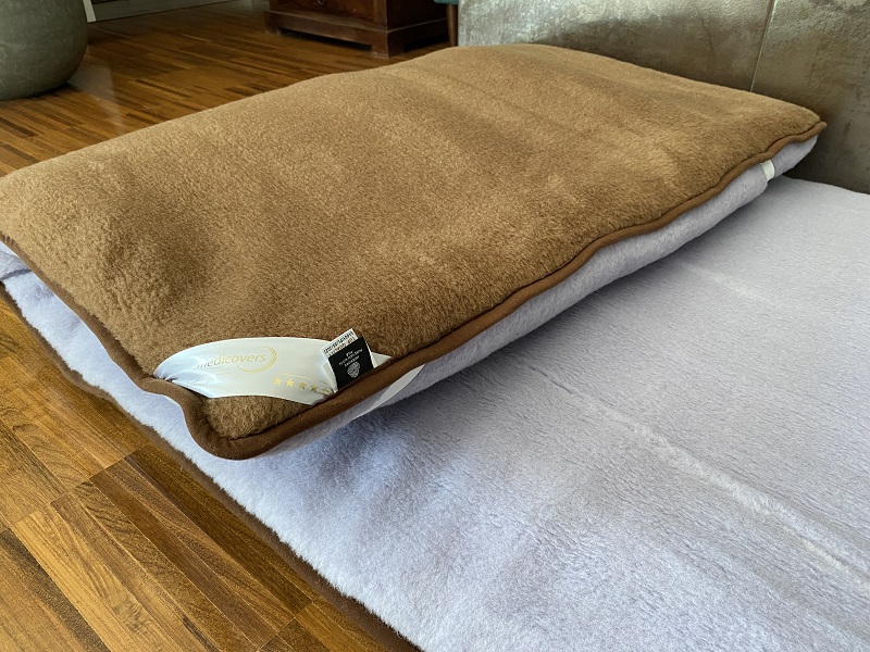 MATERAC WEŁNIANY ALPAKA SILVER + CAMEL CIEMNY 120X200