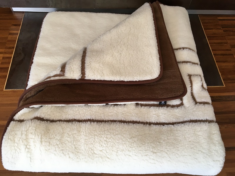 KOŁDRA Z WEŁNY MERYNOS GREKA + CAMEL CIEMNY 160x200